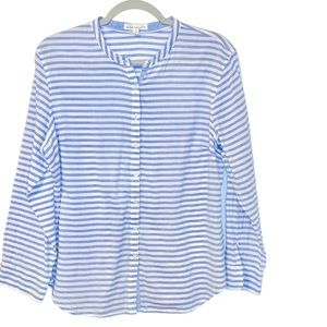 COPY - Anthropologie Hester & orchard blue & white stripe no collar cotton butt…